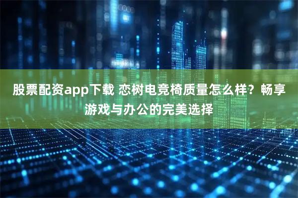 股票配资app下载 恋树电竞椅质量怎么样？畅享游戏与办公的完美选择